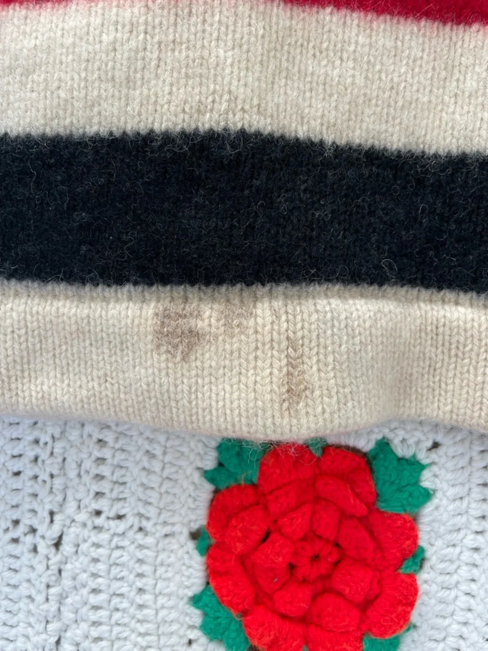 Ralph Lauren Hudson Bay  Wool Shawl Cardigan Striped Cream S Vintage 80’s - Picture 11 of 12